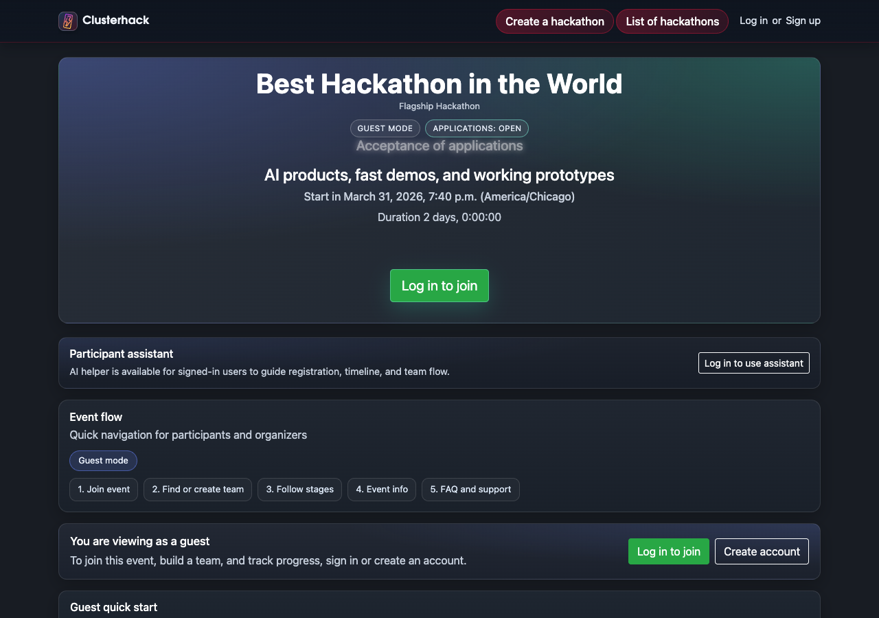 ClusterHack event page preview