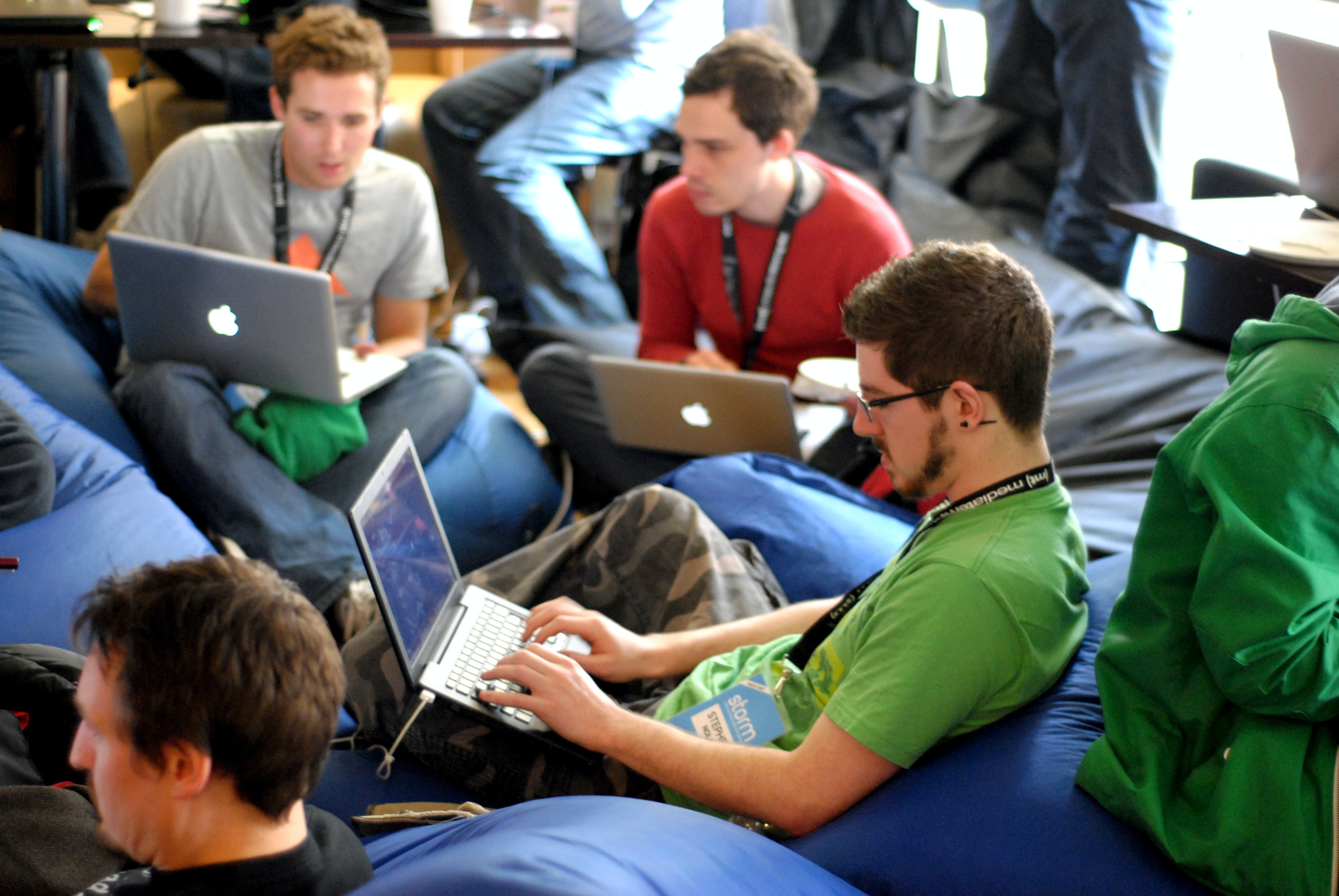 Hackathon participants working together